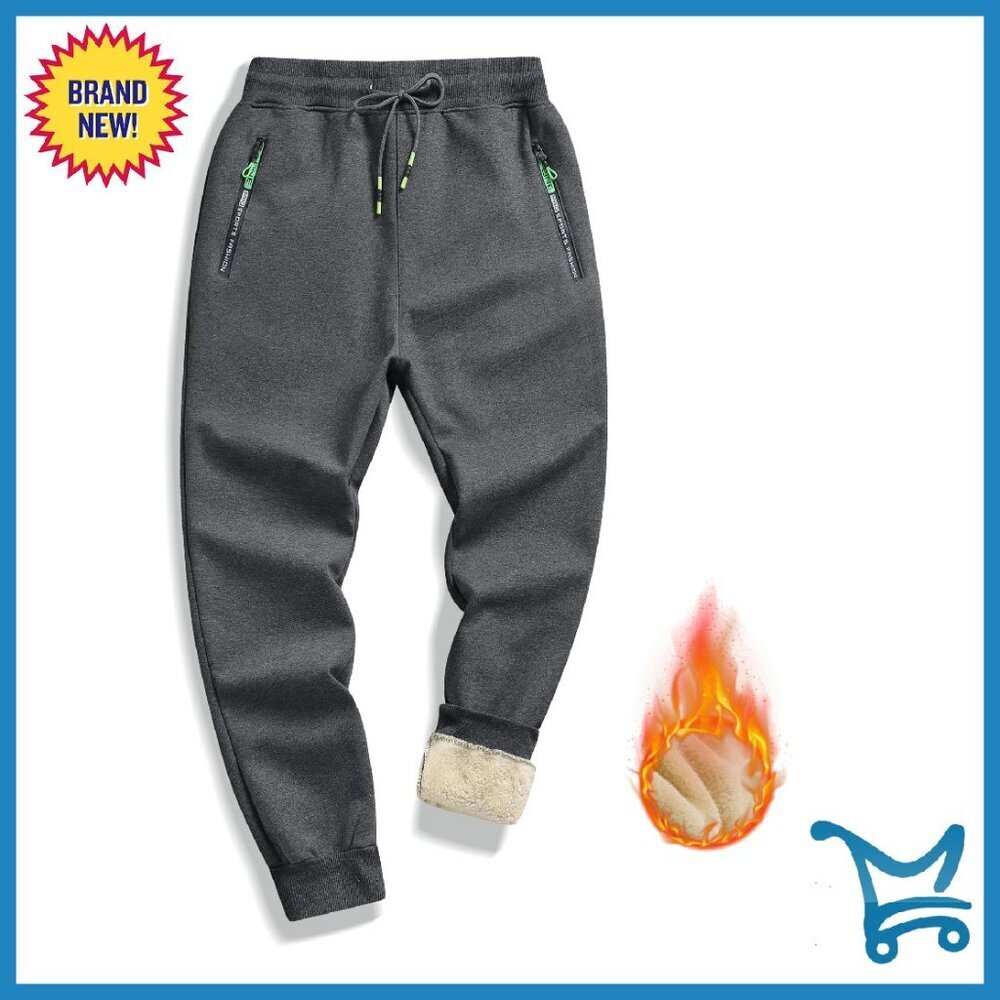 Men's Sherpa Lined Sweatpants Winter Warm Fleece Pants Elastic Waist